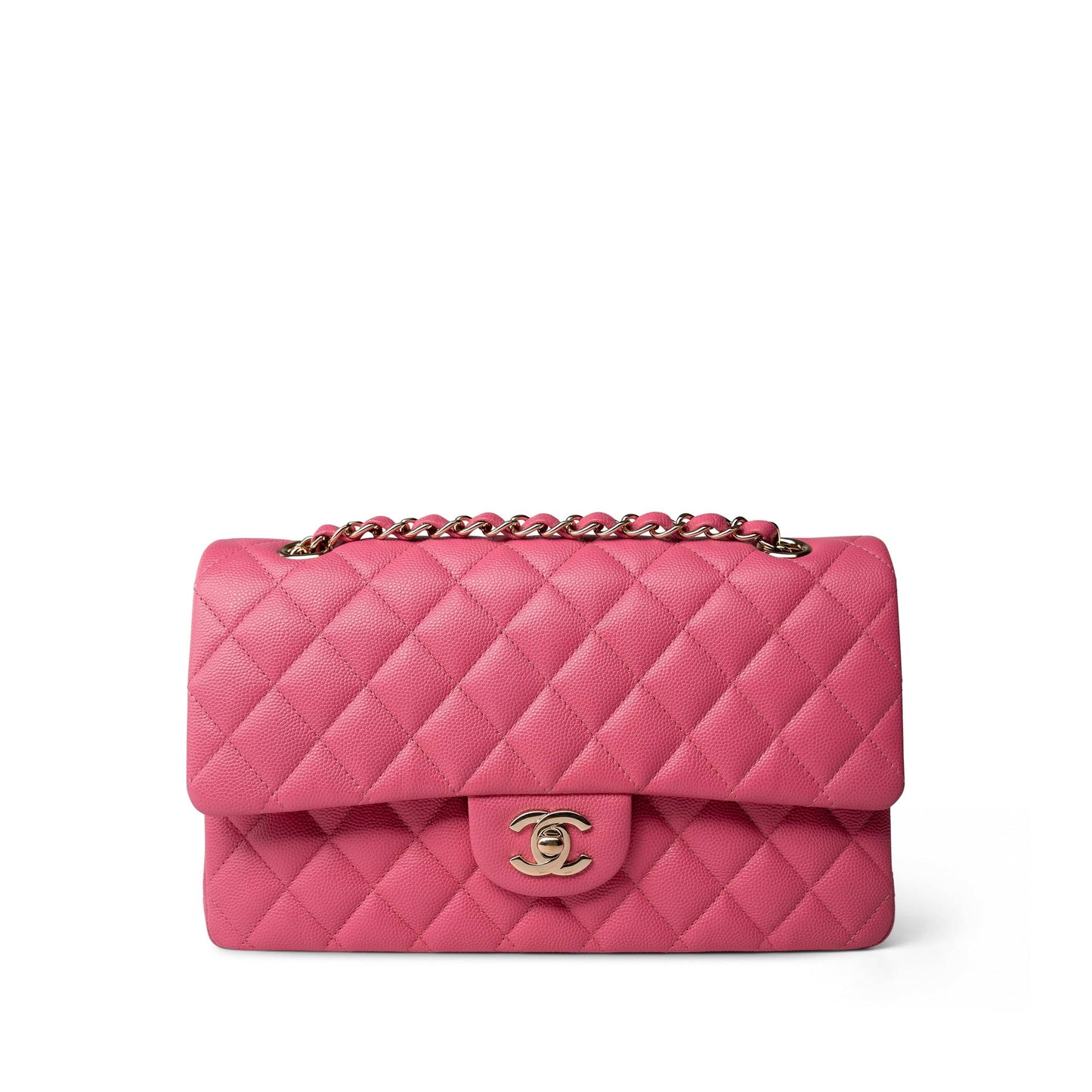 19C Pink Caviar Quilted Classic Flap Medium