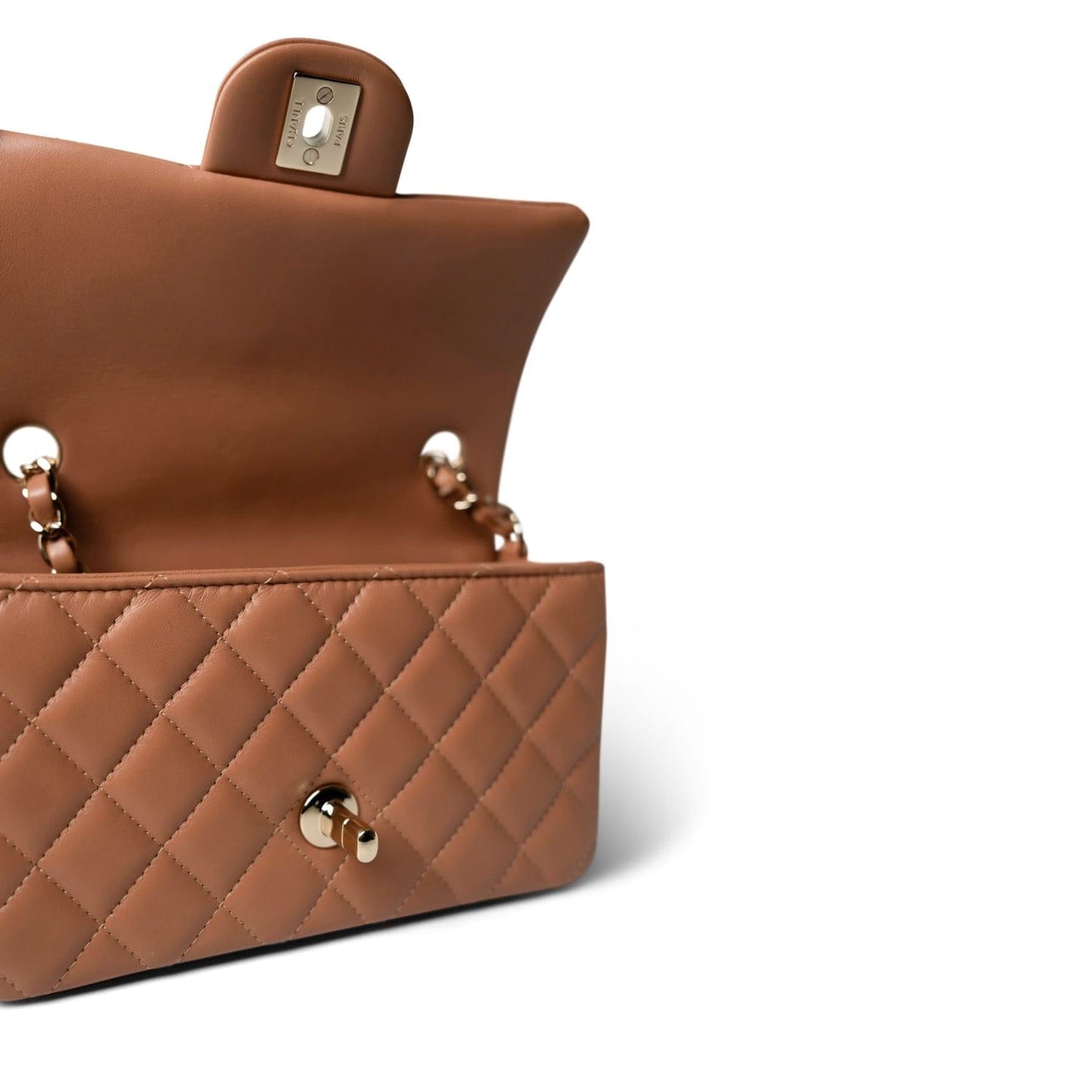 21P Light Caramel Lambskin Quilted Mini Rectangular Single Flap LGHW