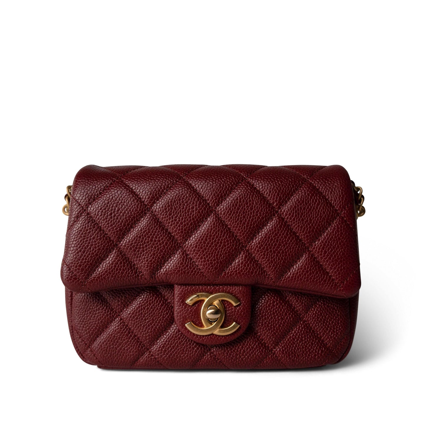 Burgundy Caviar Quilted Chain Medallion Flap Mini Antique Gold Hardware