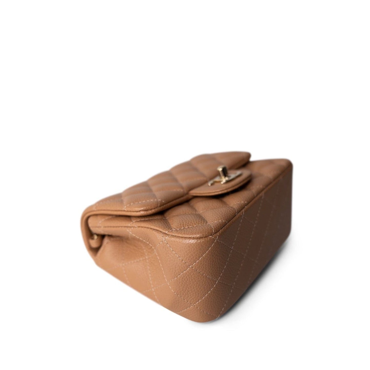 18S Beige Caviar Quilted Mini Square Flap Light Gold Hardware