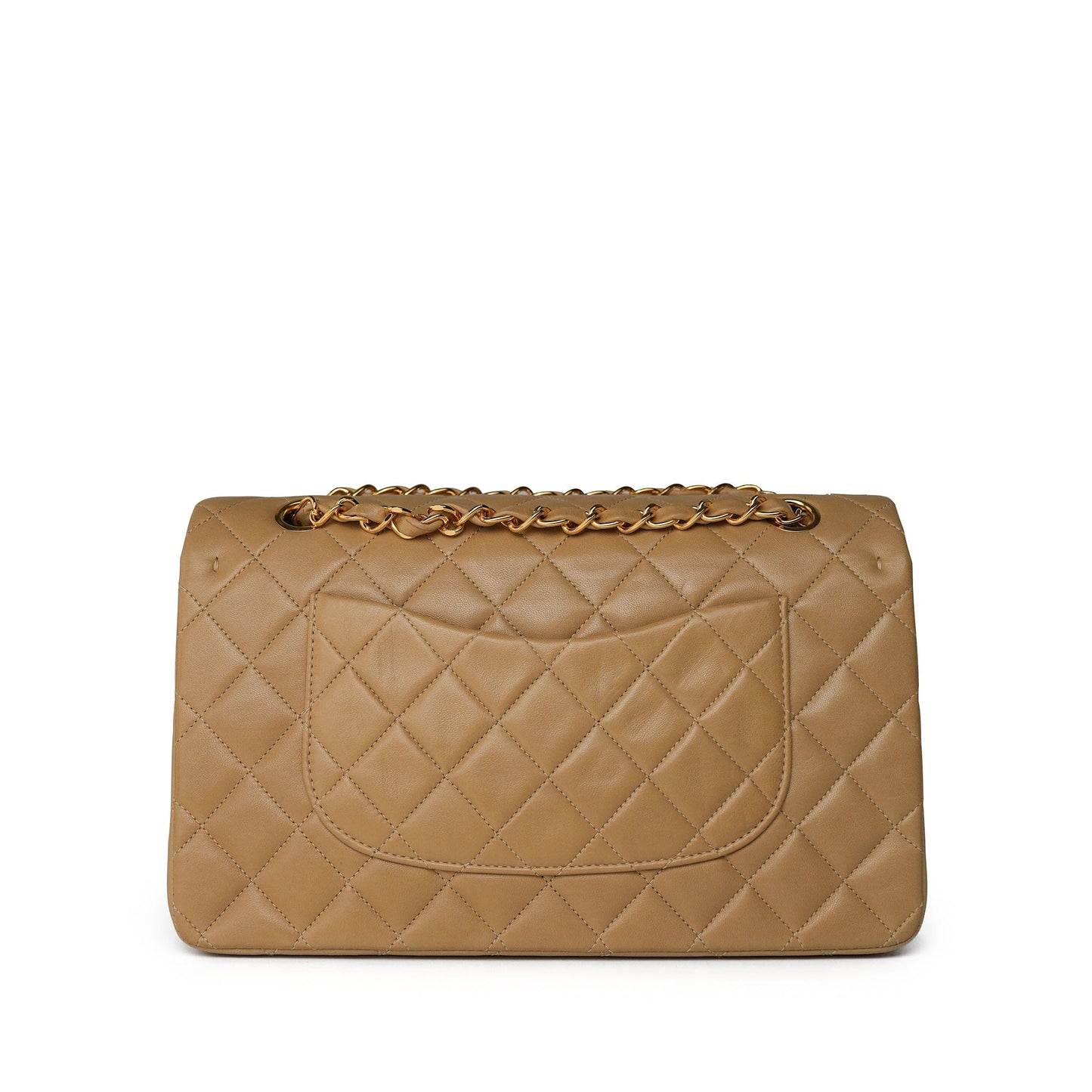 Vintage Beige Lambskin Quilted Classic Flap Medium GHW