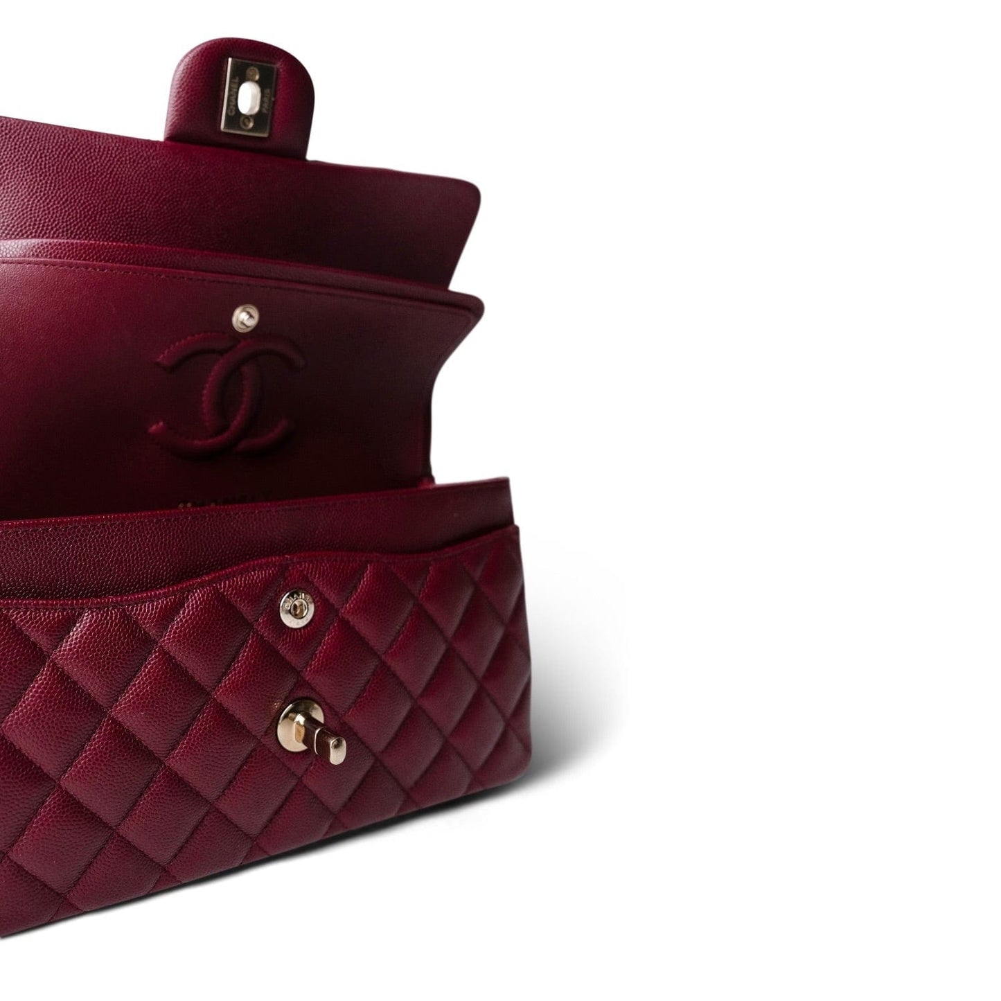 Wine/Burgundy Caviar Quilted Small Classic Double Flap LGHW