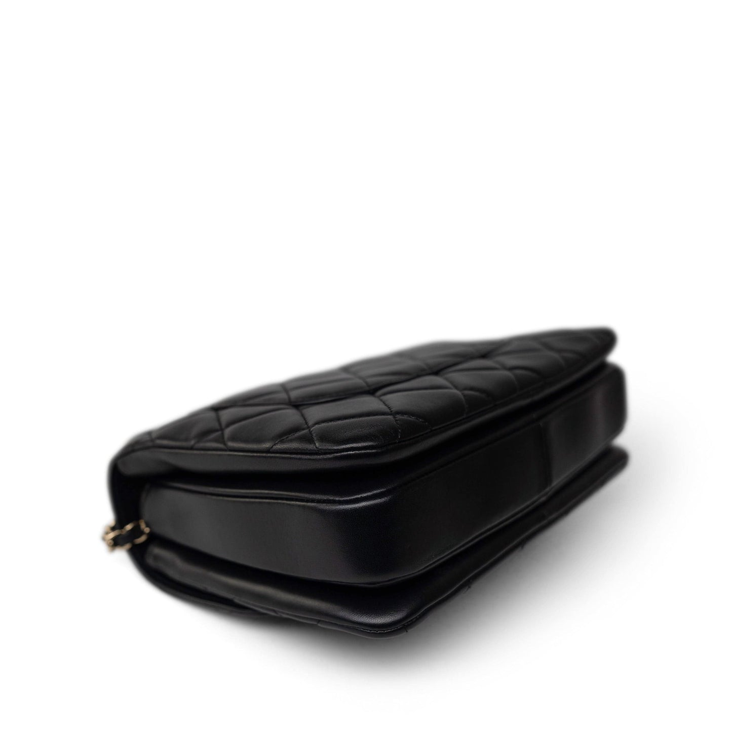 Black Lambskin Quilted Trendy CC Small Light Gold Hardware