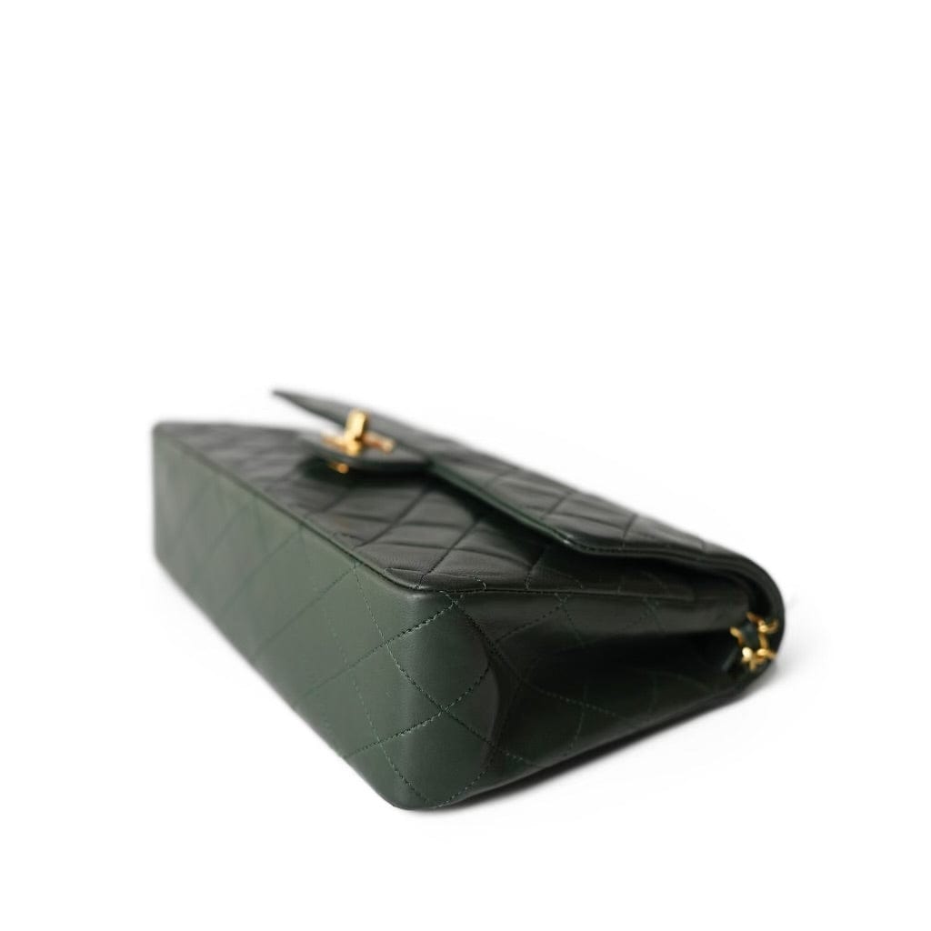 Vintage Dark Green Lambskin Quilted Classic Flap Medium Gold Hardware