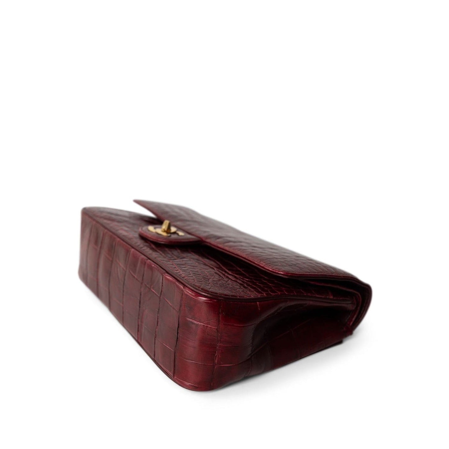 Vintage Red Alligator Double Flap Gold Hardware