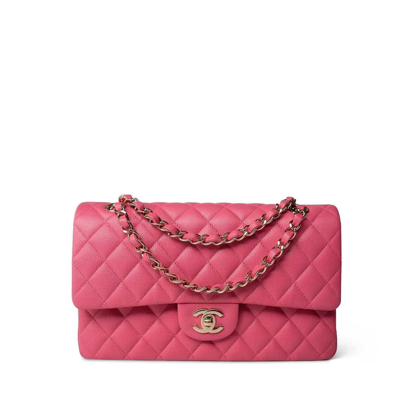 19C Pink Caviar Quilted Classic Flap Medium