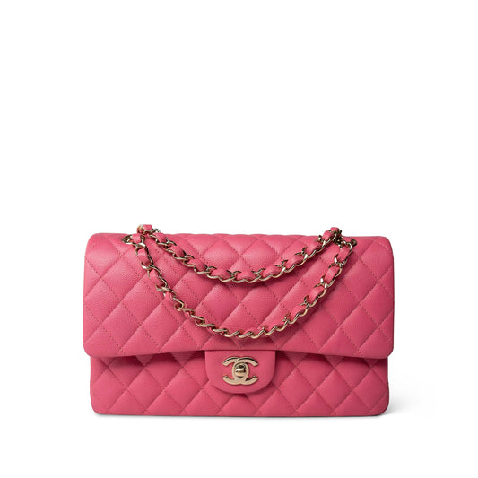 19C Pink Caviar Quilted Classic Flap Medium