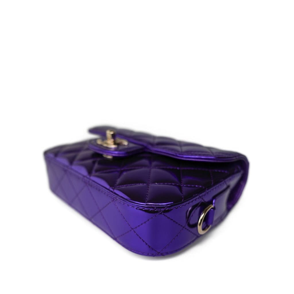 24c Shiny Purple Calfskin Quilted Flap Bag & Star Coin Purse