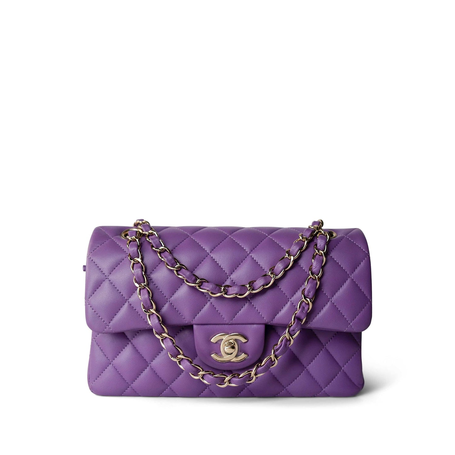 22P Purple Lambskin Quilted Classic Flap Small LGHW