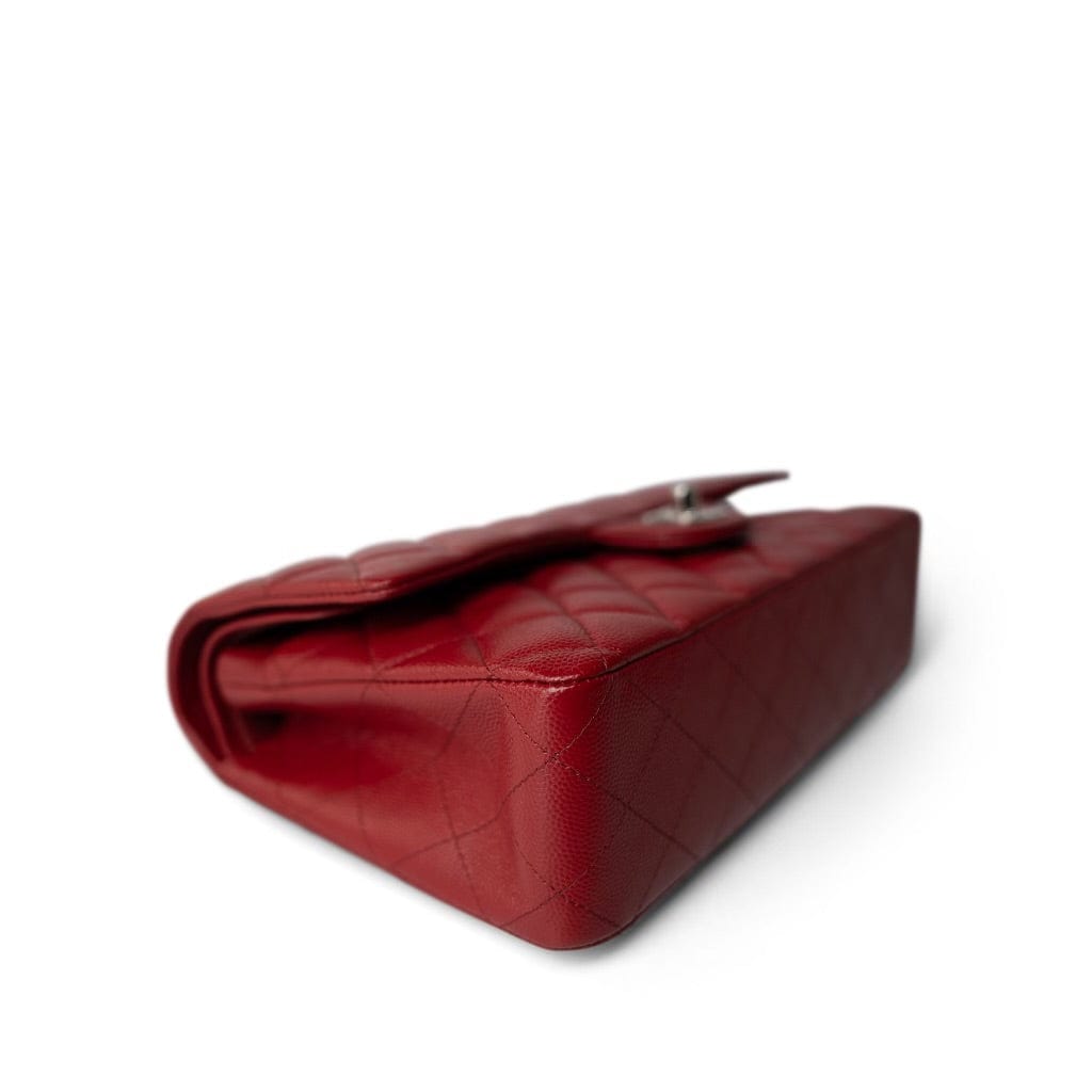 17B Red/Raspberry Caviar Quilted Medium Classic Flap Silver Hardware