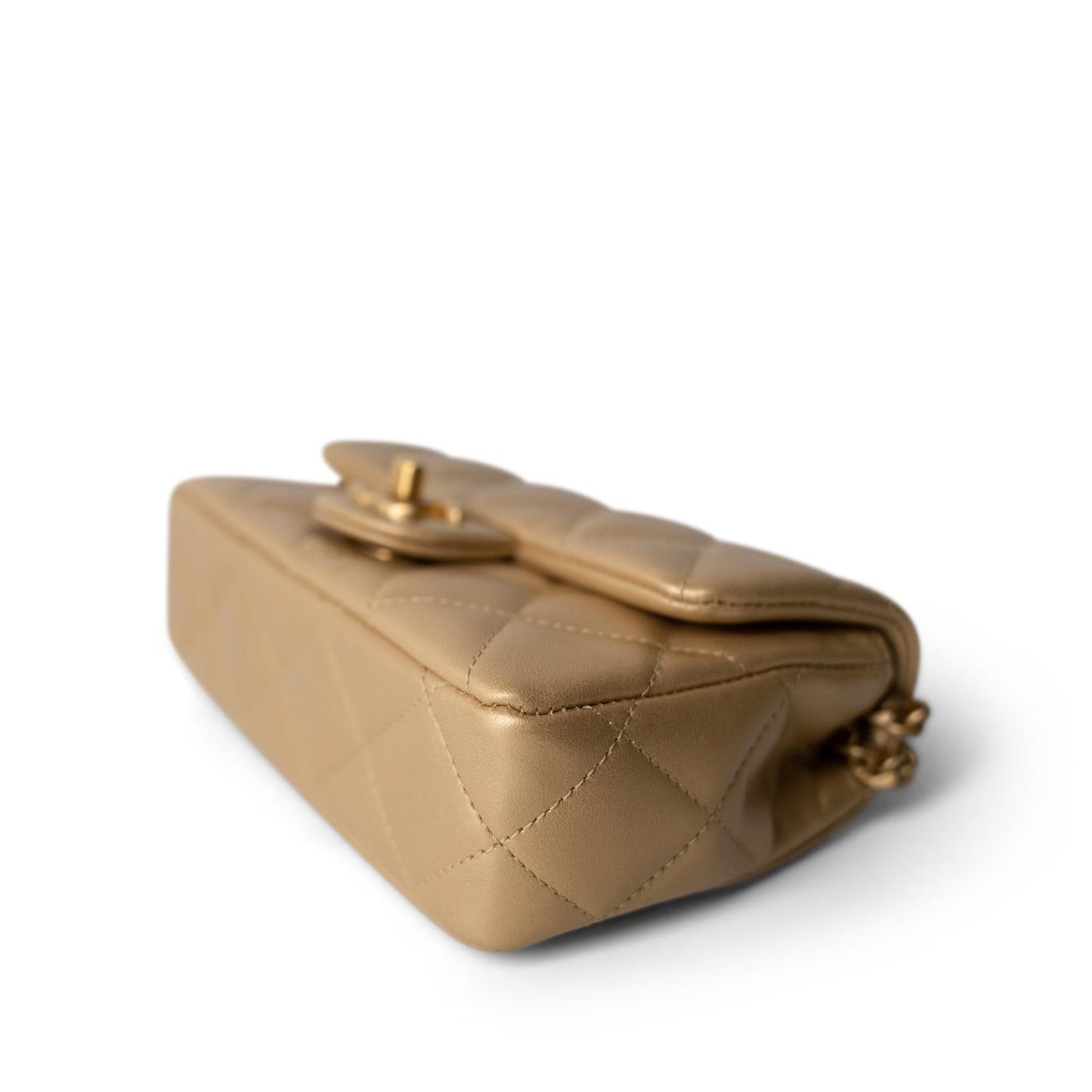 23P Gold Lambskin Quilted Mini Sweetheart Single Flap Bag Aged GHW