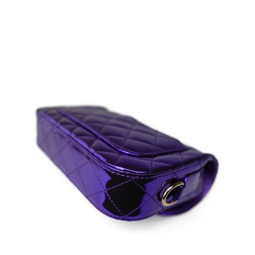 24c Shiny Purple Calfskin Quilted Flap Bag & Star Coin Purse