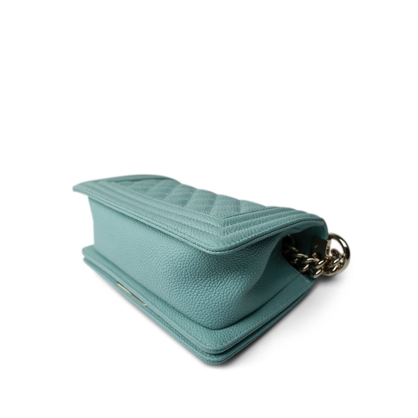 Tiffany Blue Caviar Quilted Small Boy Bag Light Gold Hardware