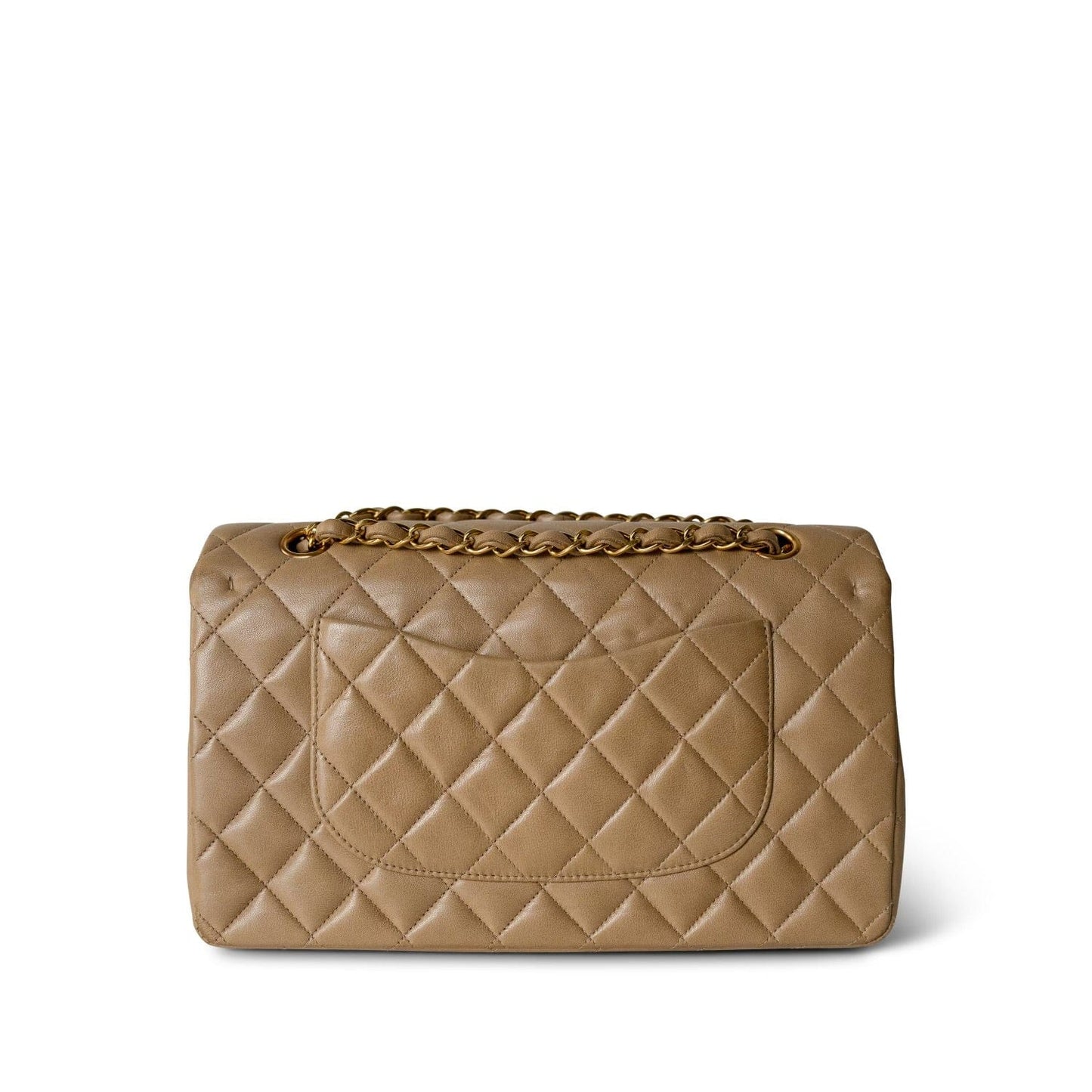 Dark Beige Lambskin Quilted Vintage Classic Flap Medium Gold Hardware