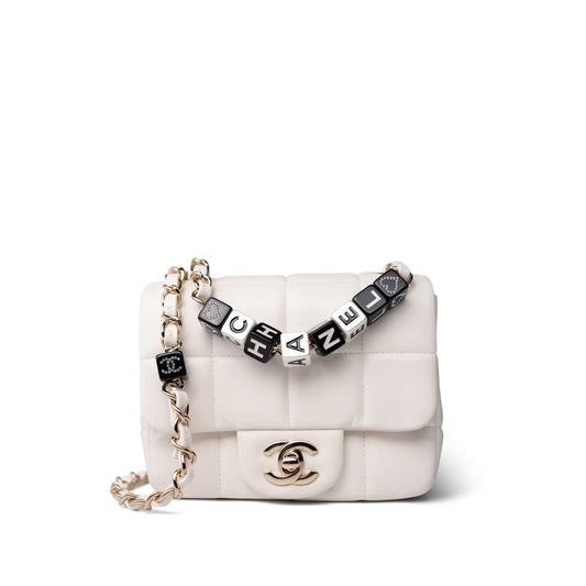 White Lambskin Quilted Monacoco Mini Square Flap LGHW