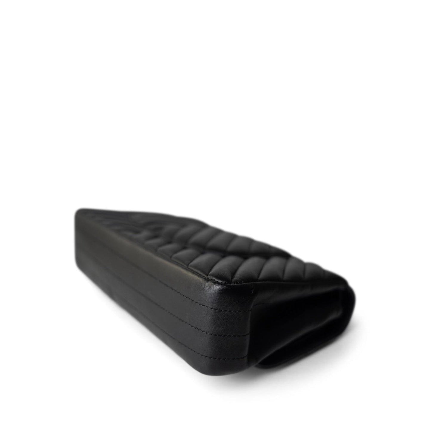 Black Lambskin Chevron Medium Classic Flap Light Gold Hardware