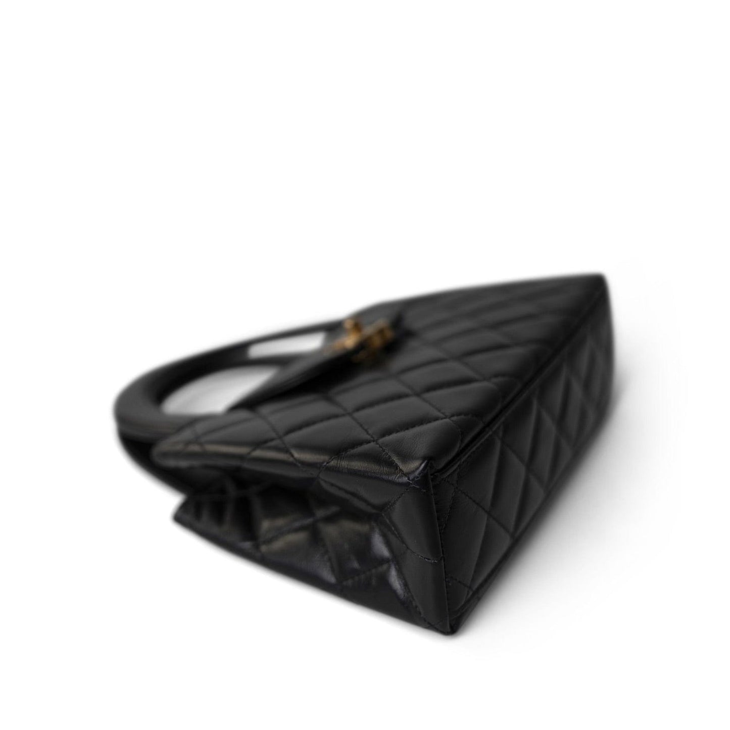 24P Black Shiny Aged Calfskin Nano Kelly Shopper Aged Gold Hardware