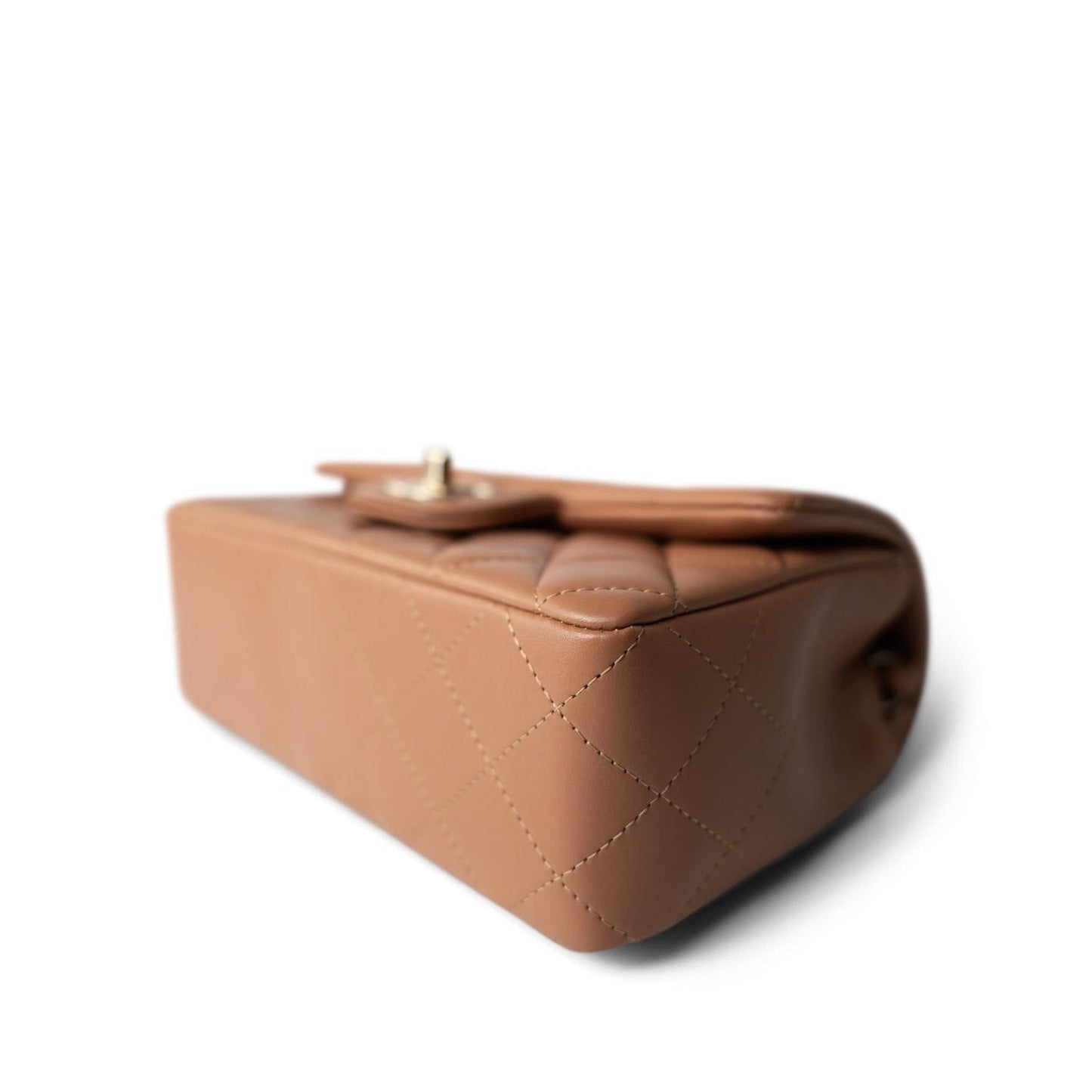 21P Light Caramel Lambskin Quilted Mini Rectangular Single Flap LGHW