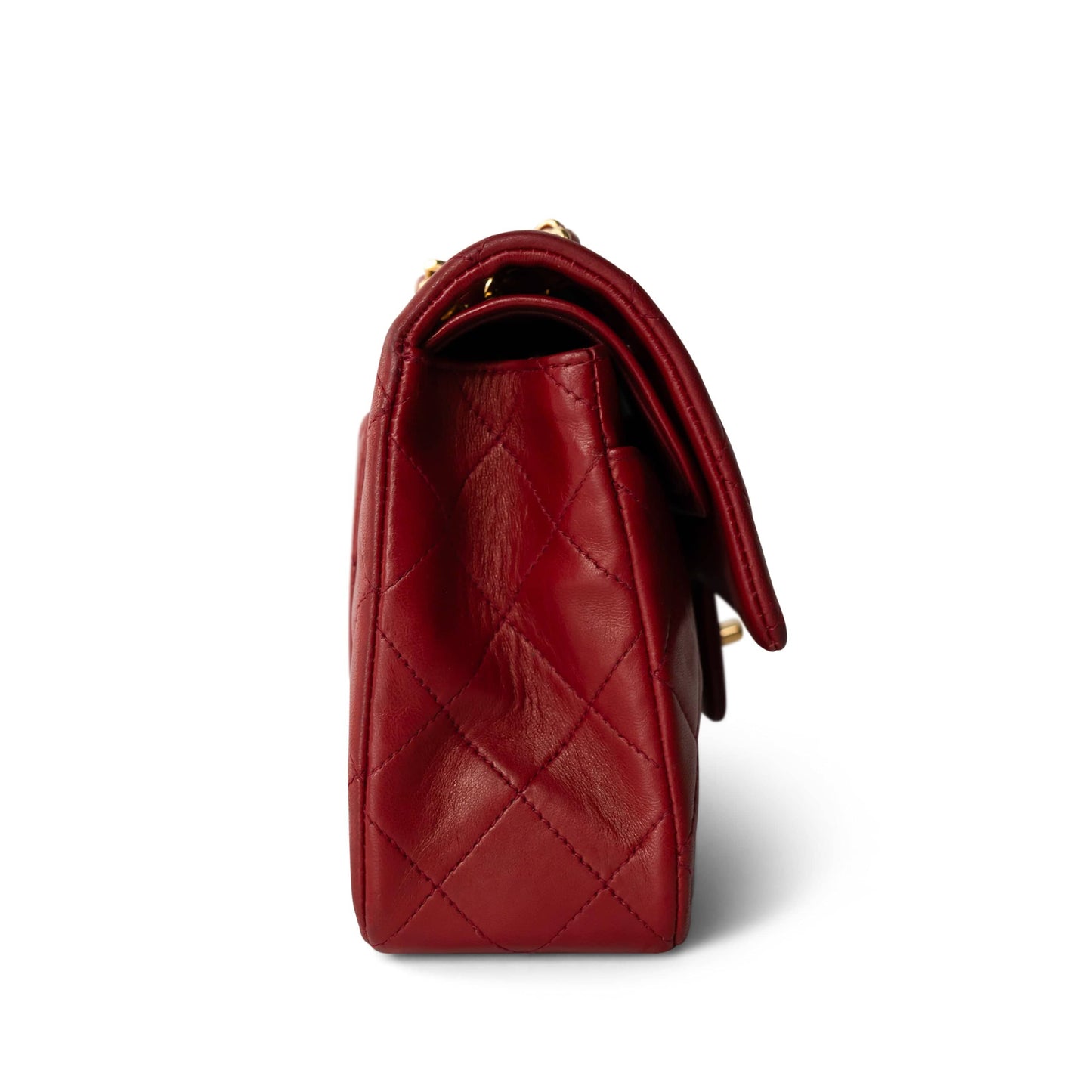 Vintage Red Lambskin Quilted Classic Flap Small Gold Hardware