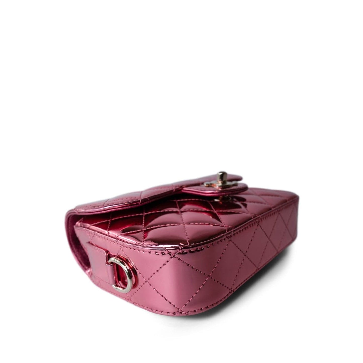 24C Shiny Pink Calfskin Quilted Flap Bag & Coin Purse