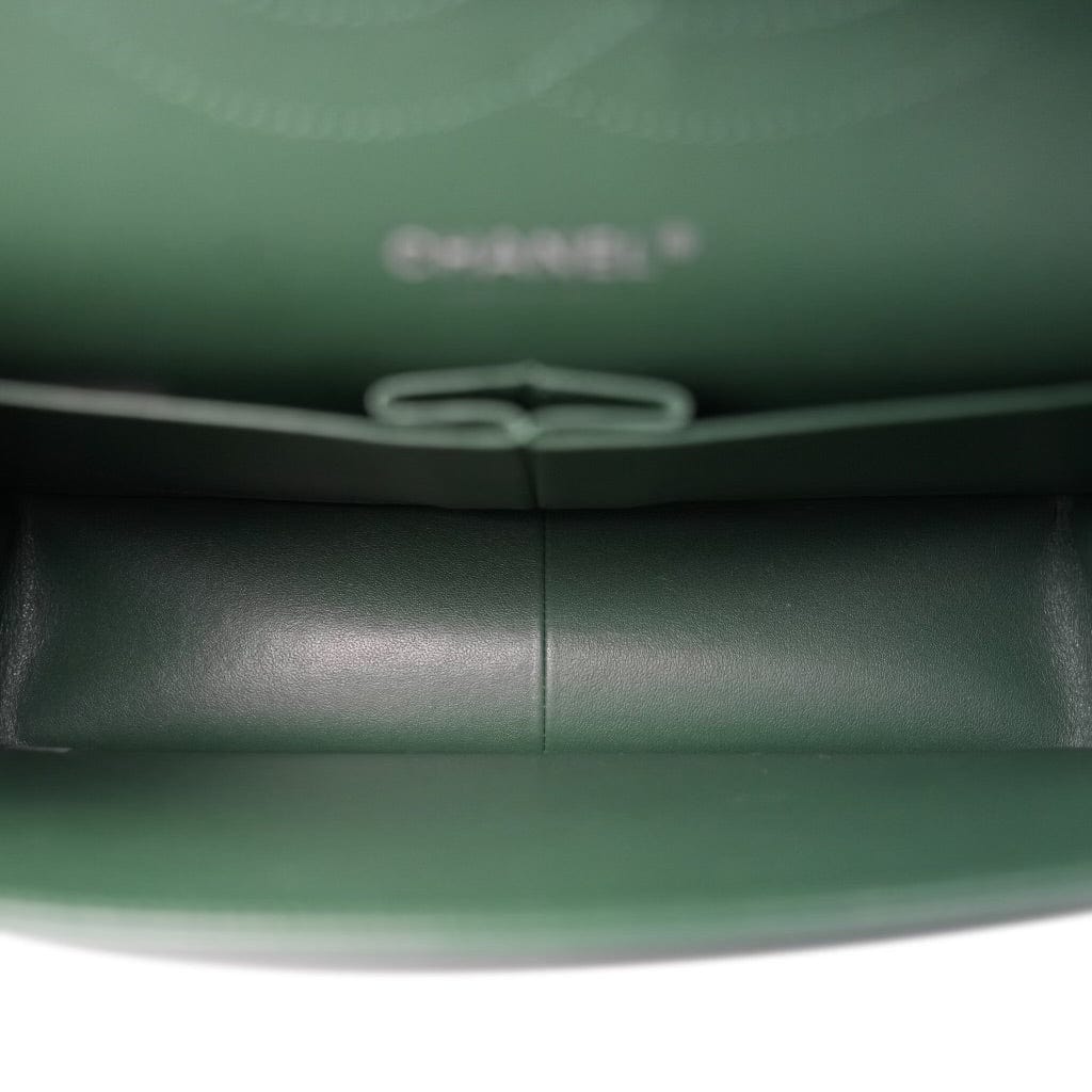 19B Dark Green Lambskin Quilted Classic Flap SHW