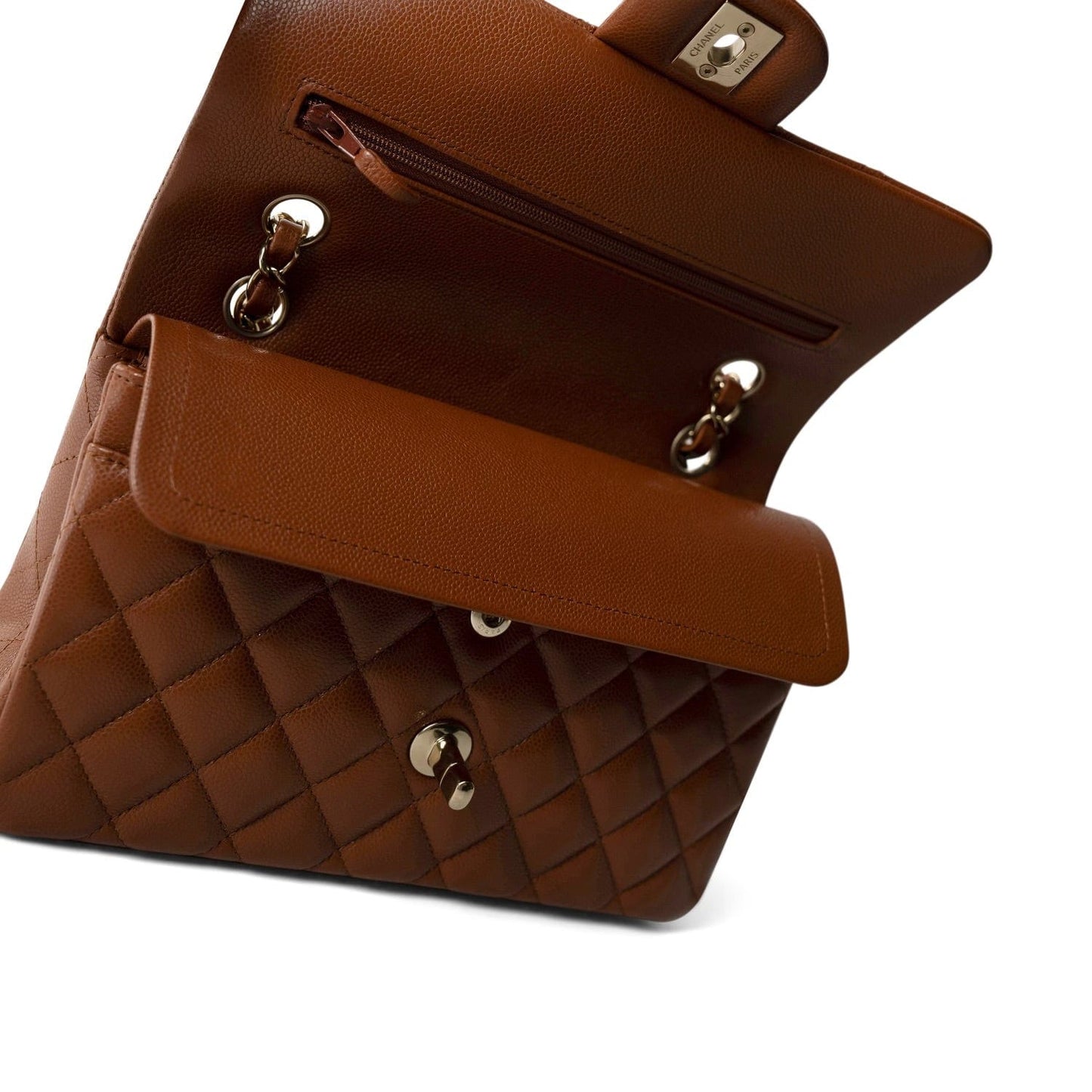 23A Brown/Cognac Caviar Quilted Classic Flap Small Light Gold Hardware