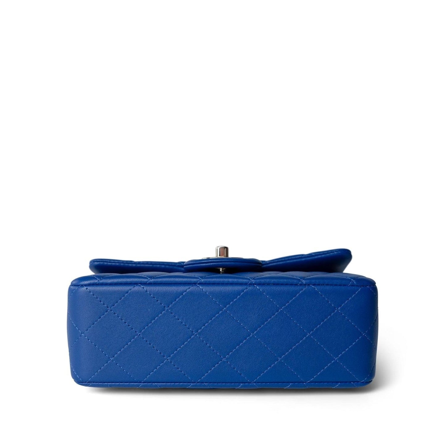 Blue Lambskin Quilted Mini Top Handle Light Gold Hardware