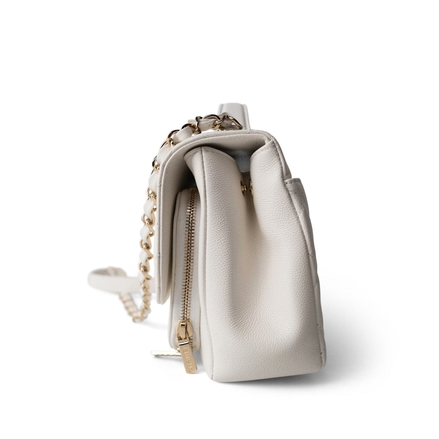 22B White Caviar Quilted Business Affinity Medium Flap Light Gold Hardware