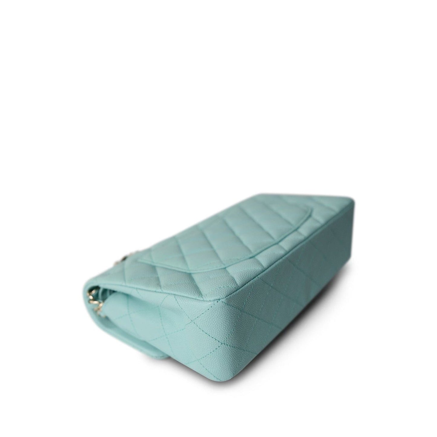 19C Tiffany Blue Caviar Quilted Classic Flap Small Light Gold Hardware