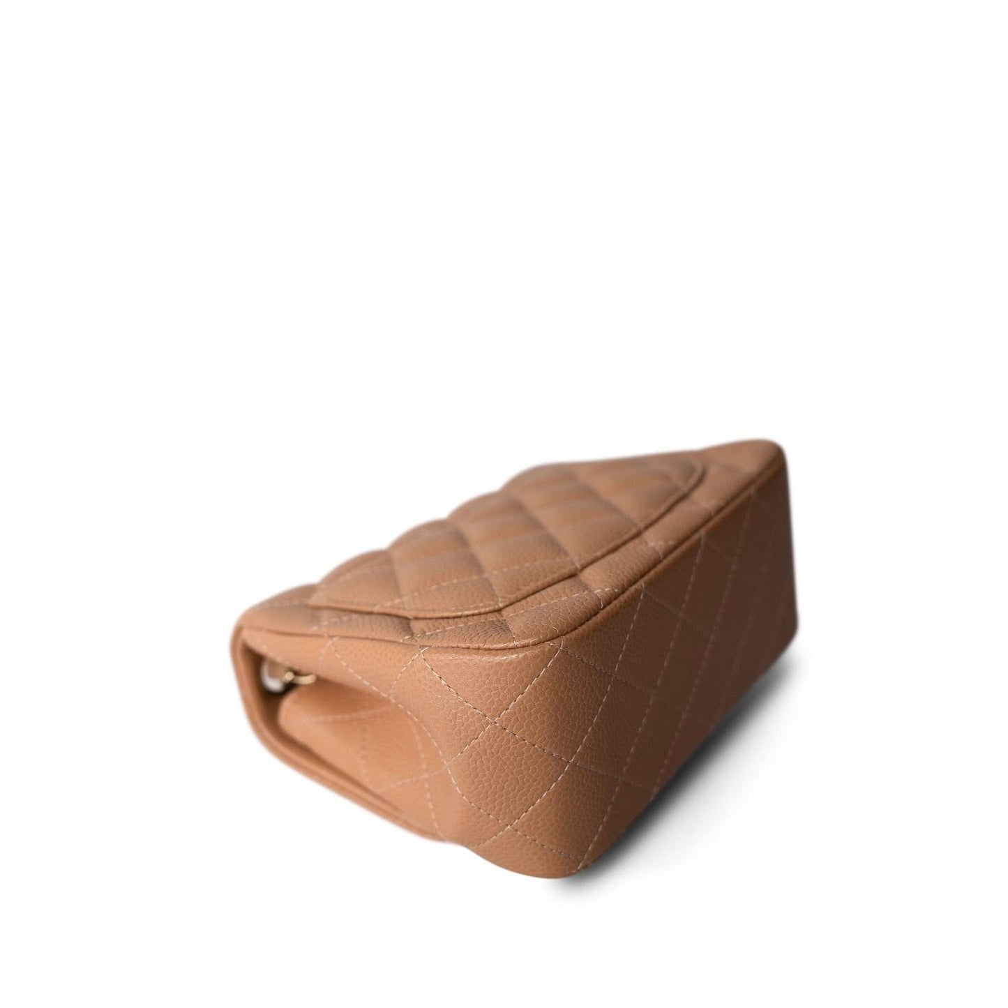 18S Beige Caviar Quilted Mini Square Flap Light Gold Hardware