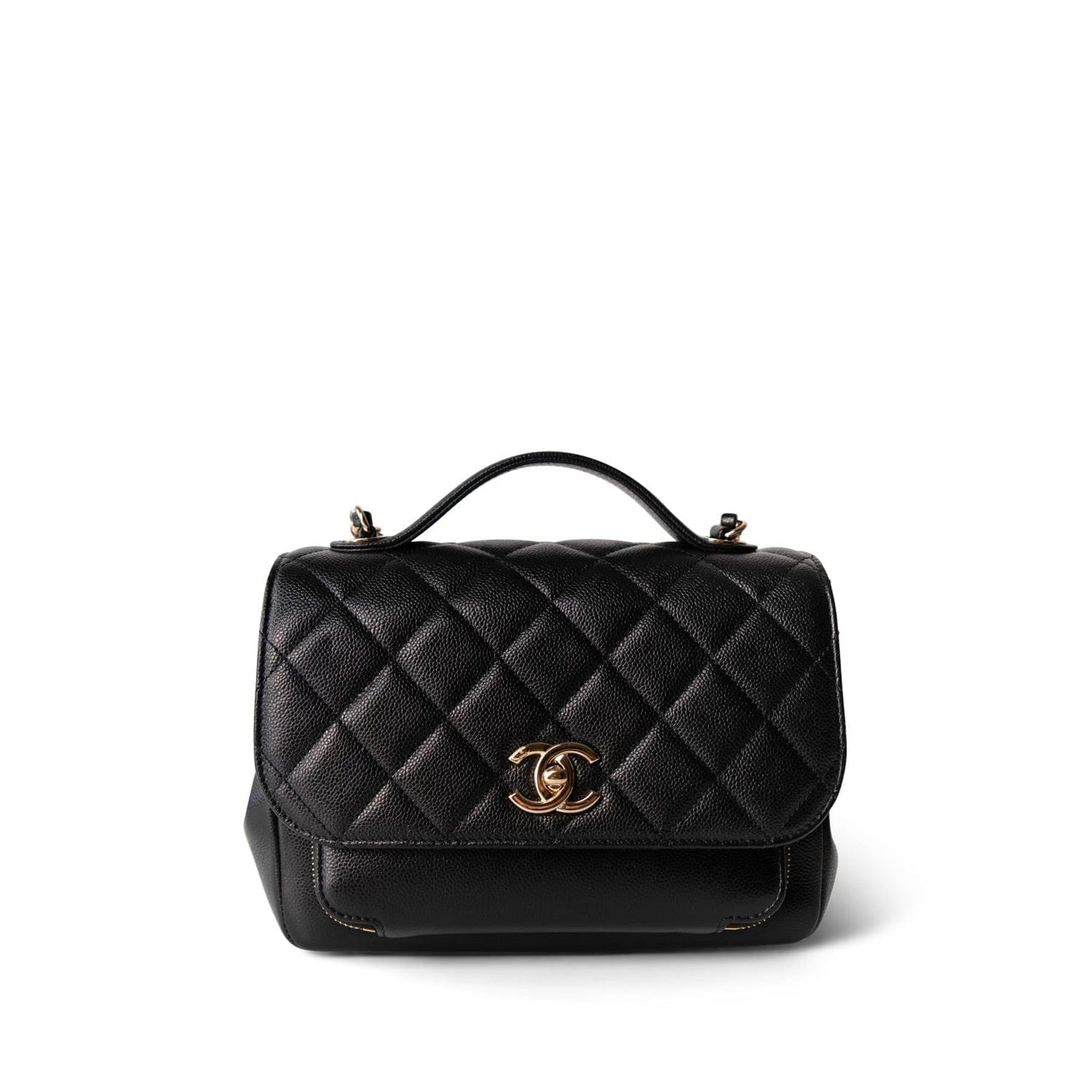 21B Black Caviar Quilted Business Affinity Flap Medium Light Gold Hardware
