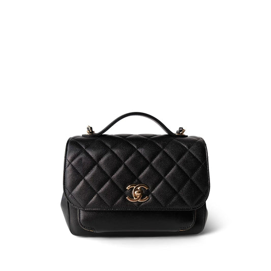 21B Black Caviar Quilted Business Affinity Flap Medium Light Gold Hardware