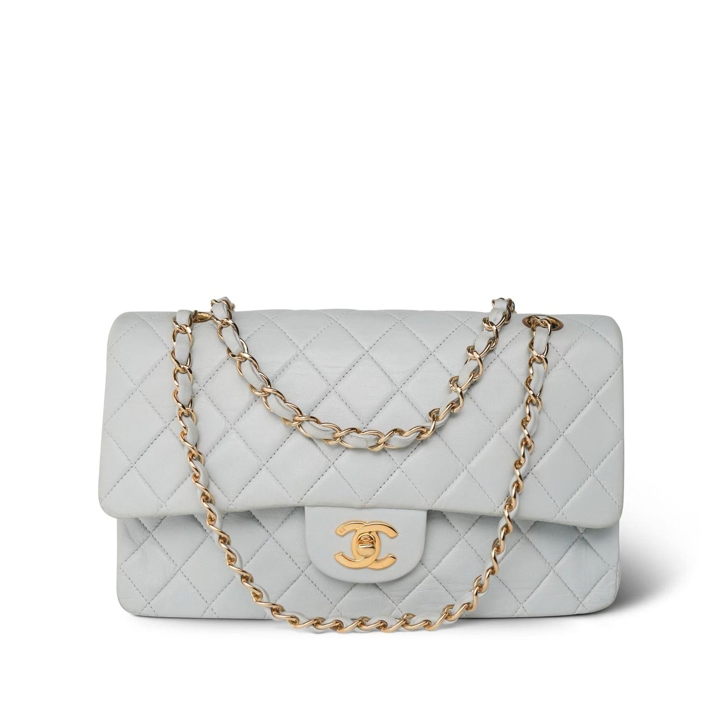 Vintage Light Blue Lambskin Quilted Medium Classic Flap Gold Hardware