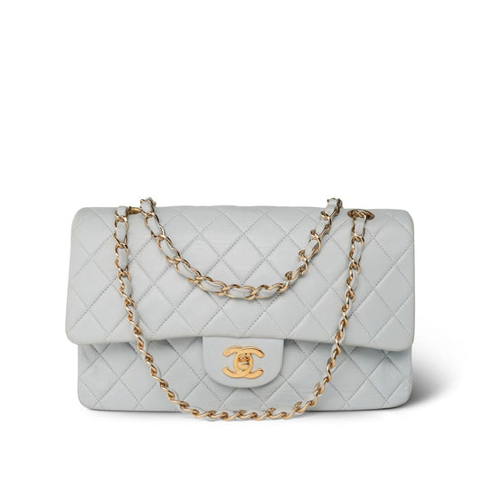 Vintage Light Blue Lambskin Quilted Medium Classic Flap Gold Hardware