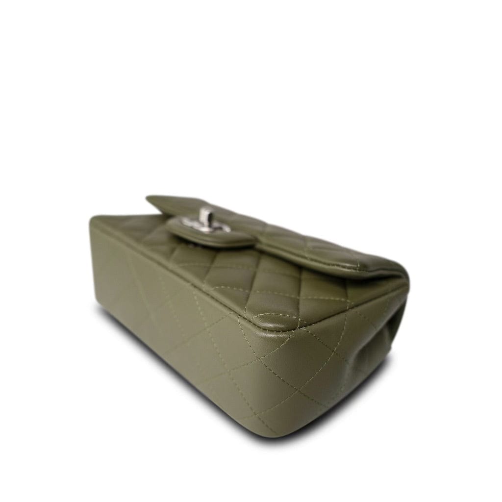 21B Dark Green Lambskin Quilted Mini Rectangular Flap Silver Hardware