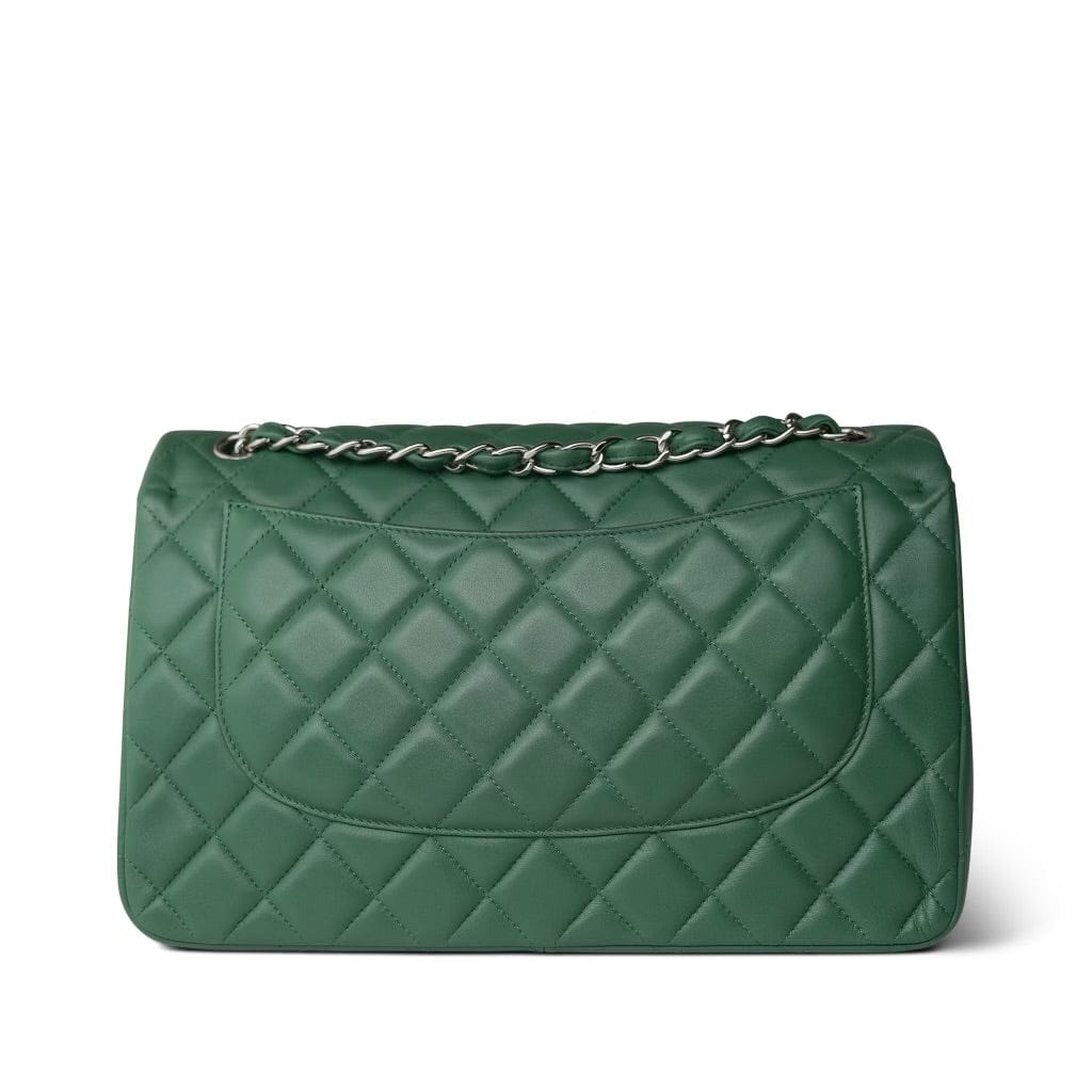 19B Dark Green Lambskin Quilted Classic Flap SHW