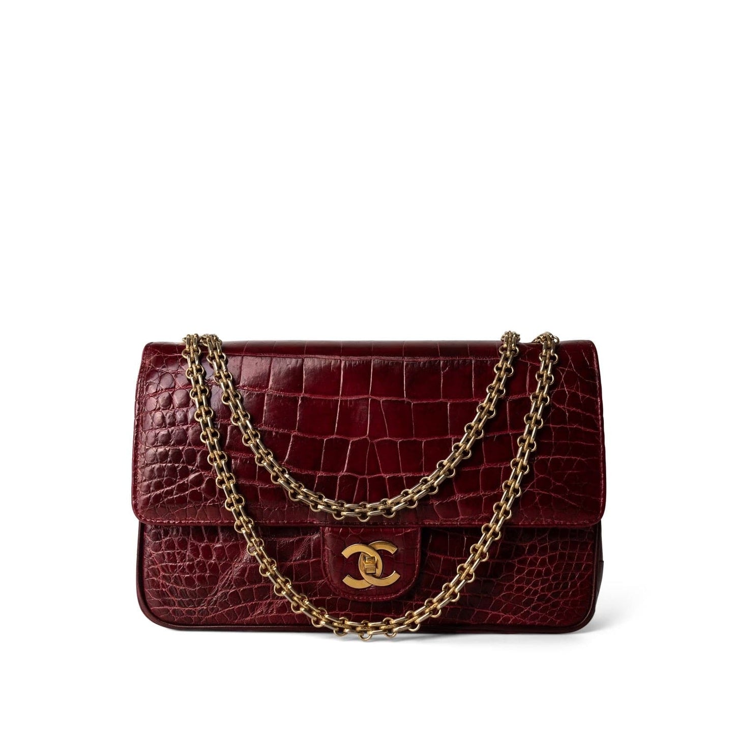 Vintage Red Alligator Double Flap Gold Hardware