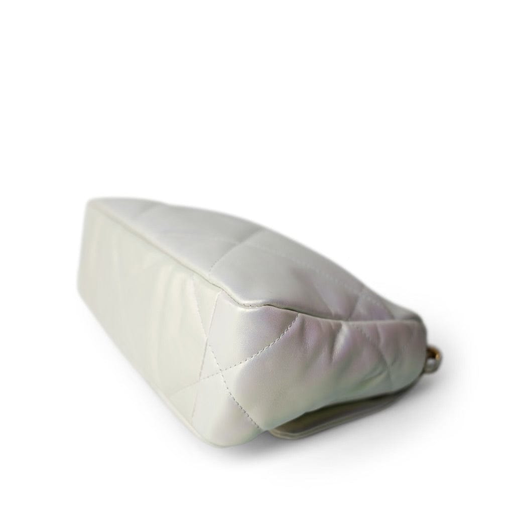 21P Iridescent White Lambskin Quilted 19 Flap Small Mixed Hardware