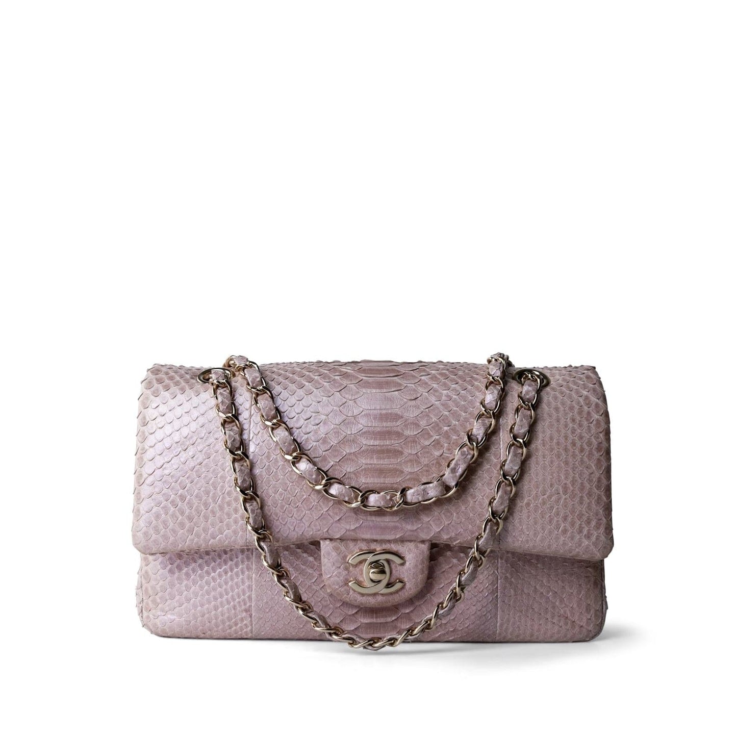 Iridescent Light Pink Python Medium Classic Double Flap LGHW
