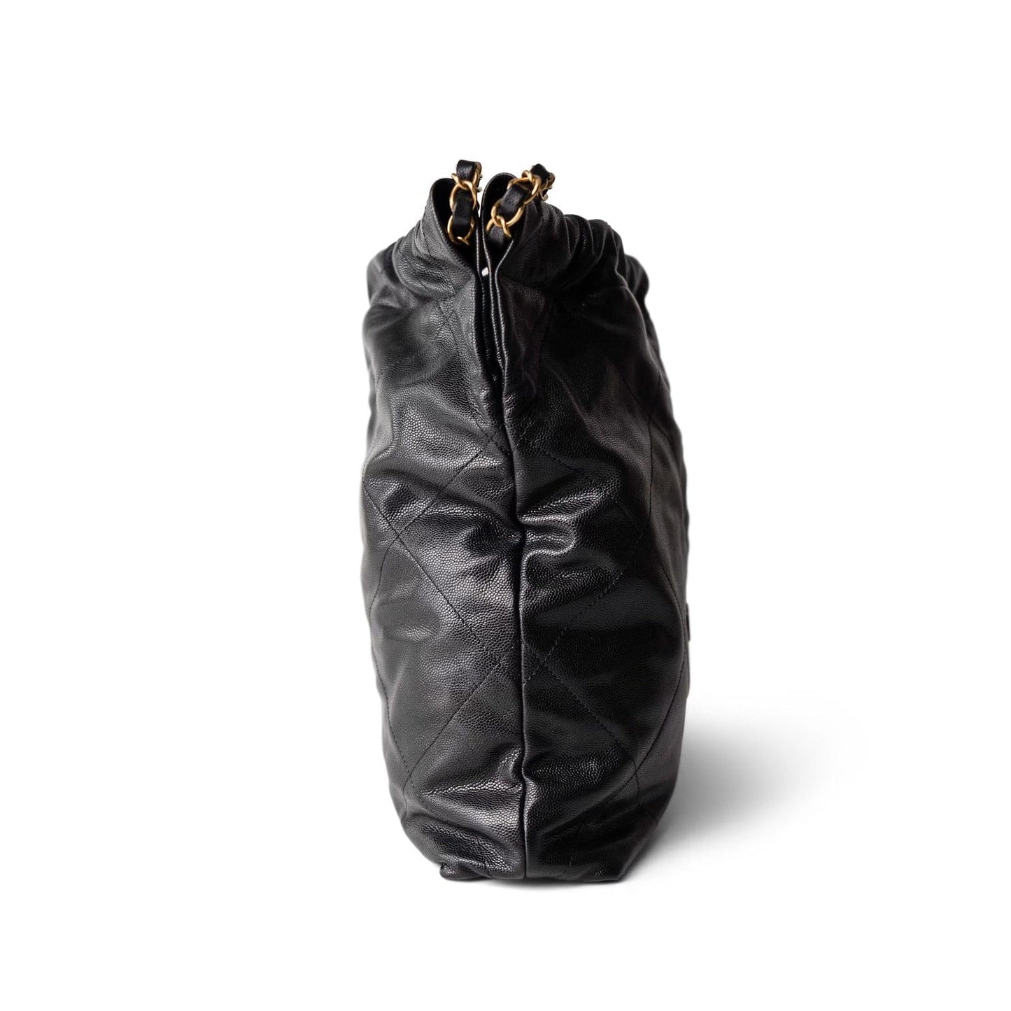 23K Black Caviar Quilted 22 Hobo Drawstring Bag Medium Aged Gold