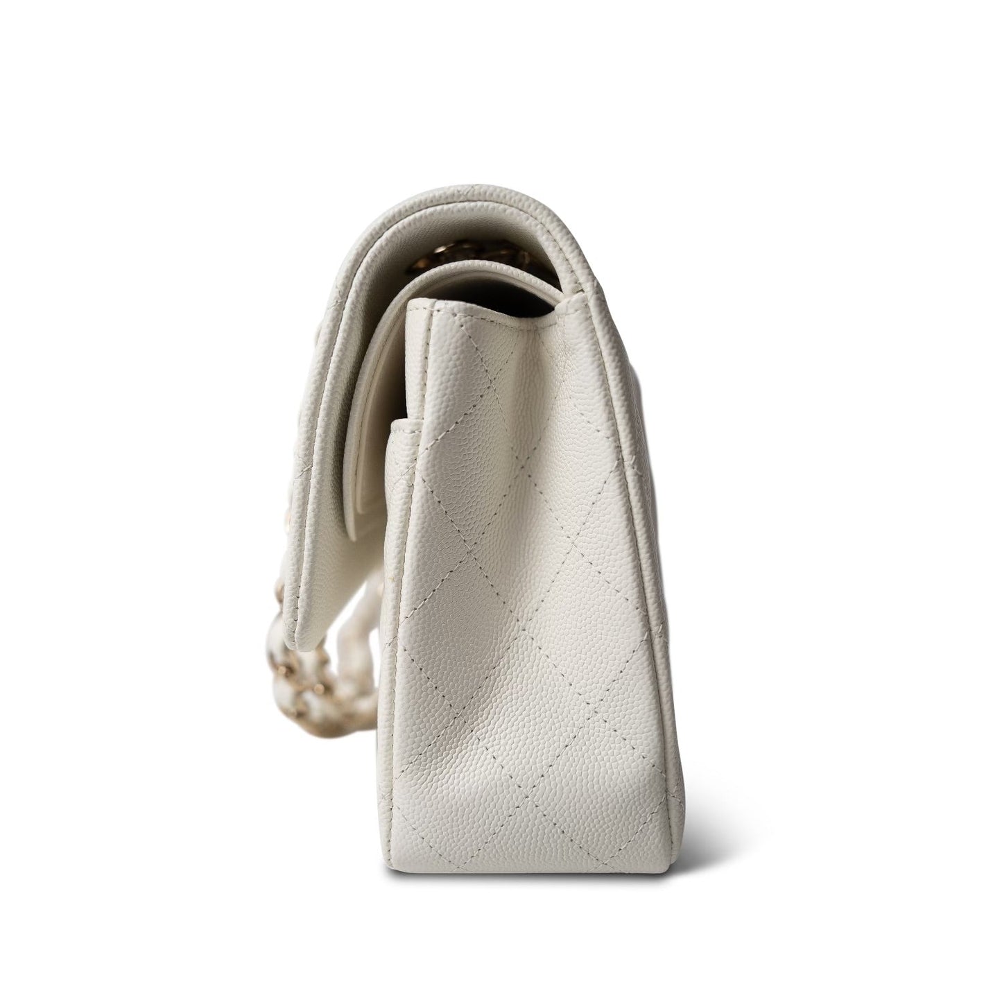 Ivory Caviar Quilted Classic Flap Medium Light Gold Hardware