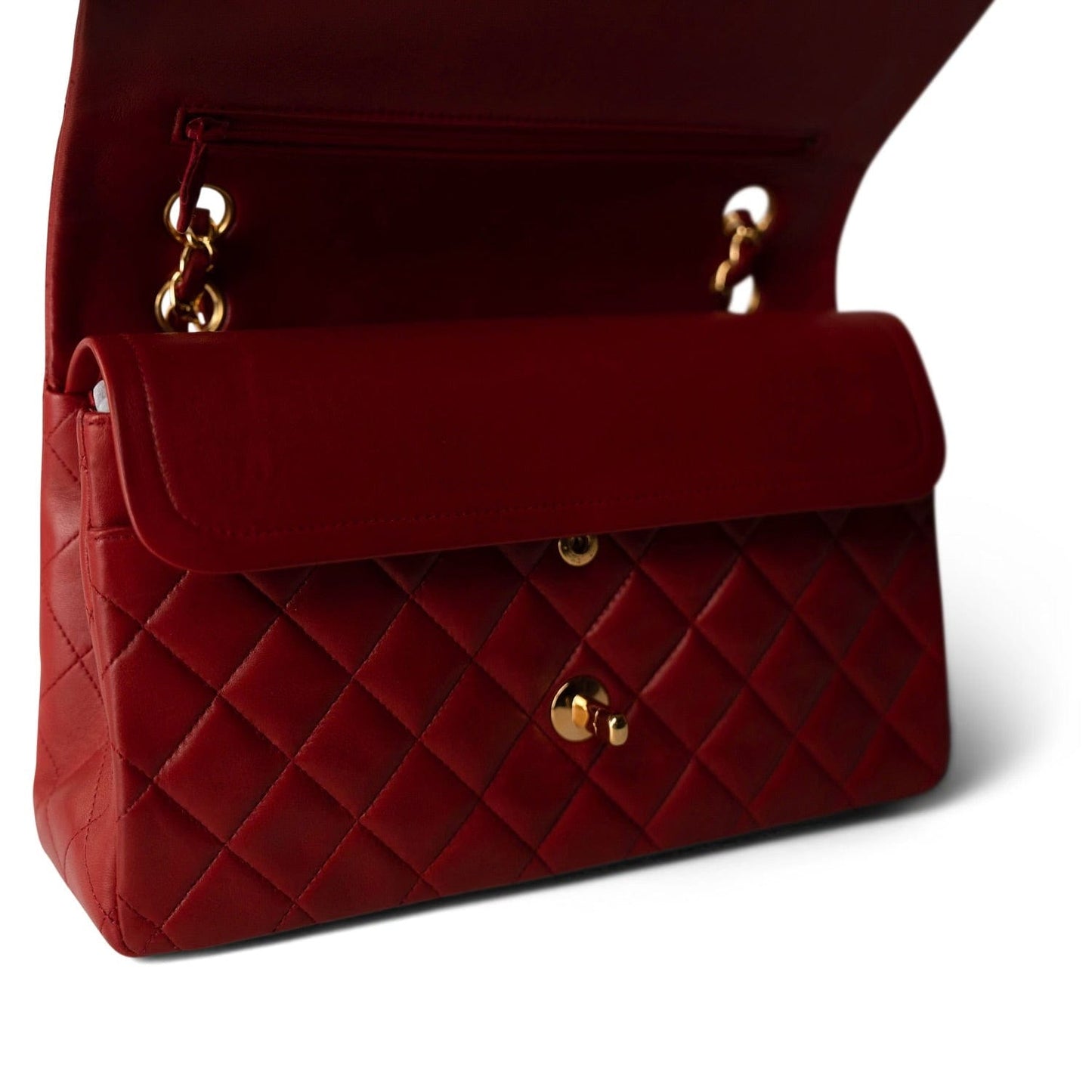 Vintage Red Lambskin Quilted Medium Classic Flap Gold Hardware