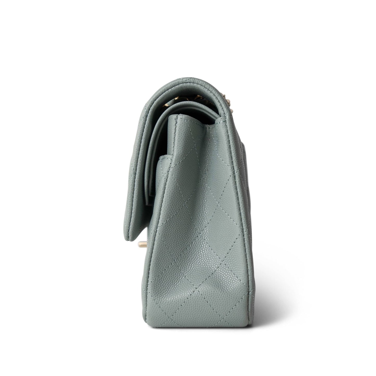 Light Green Caviar Quilted Classic Flap Medium Light Gold Hardware