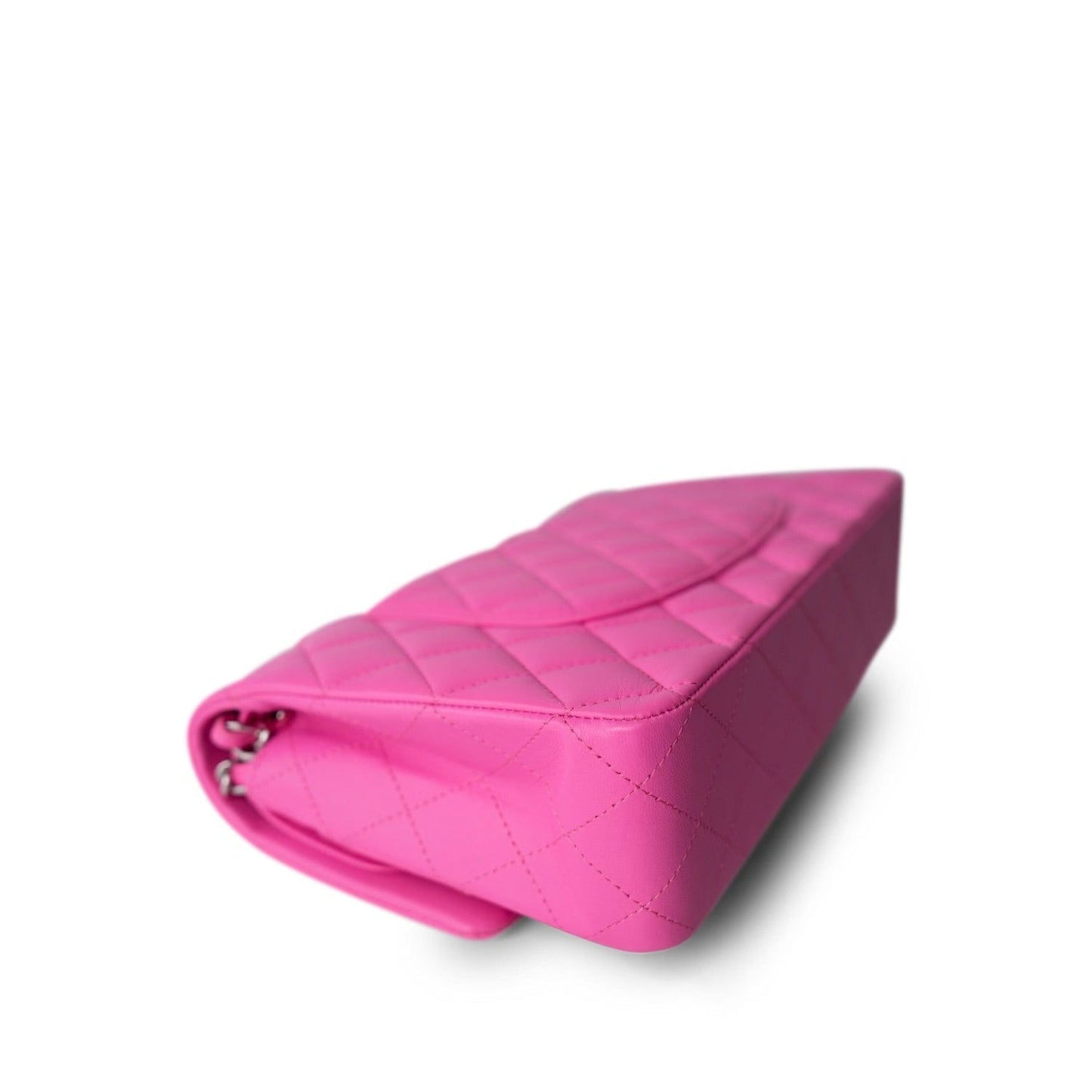 21S Neon Pink Lambskin Quilted Classic Flap Medium Silver Hardware