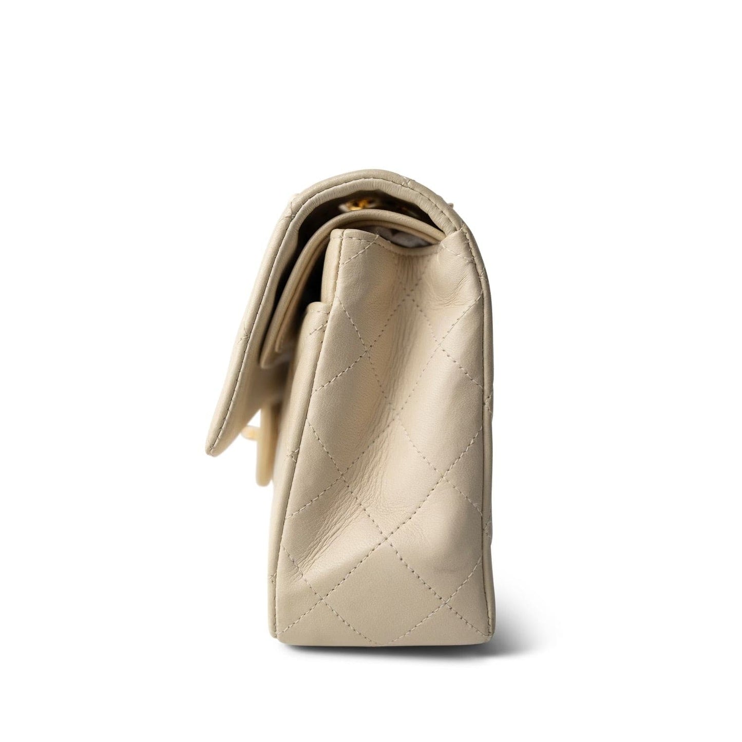 Ivory Lambskin Quilted Classic Flap Small GHW