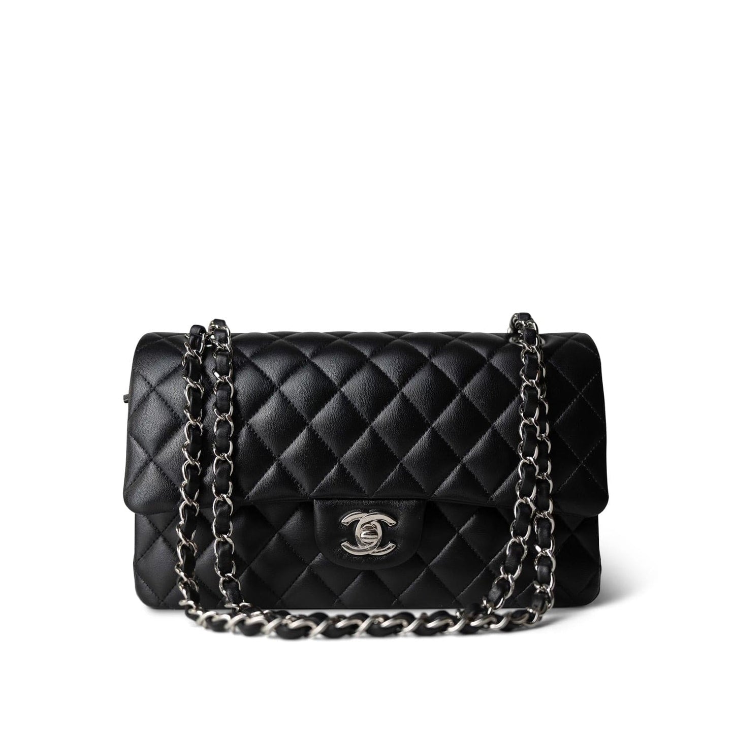 Black Lambskin Quilted Classic Flap Medium Silver Hardware