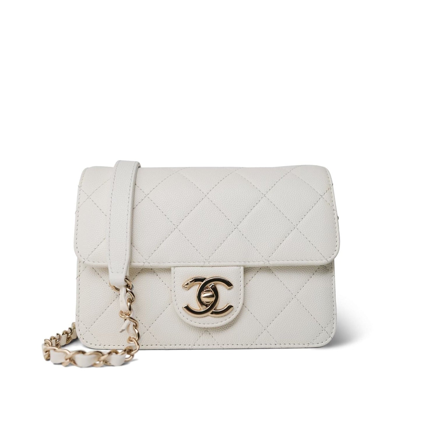 22C White Caviar Quilted Like A Wallet Flap Bag LGHW
