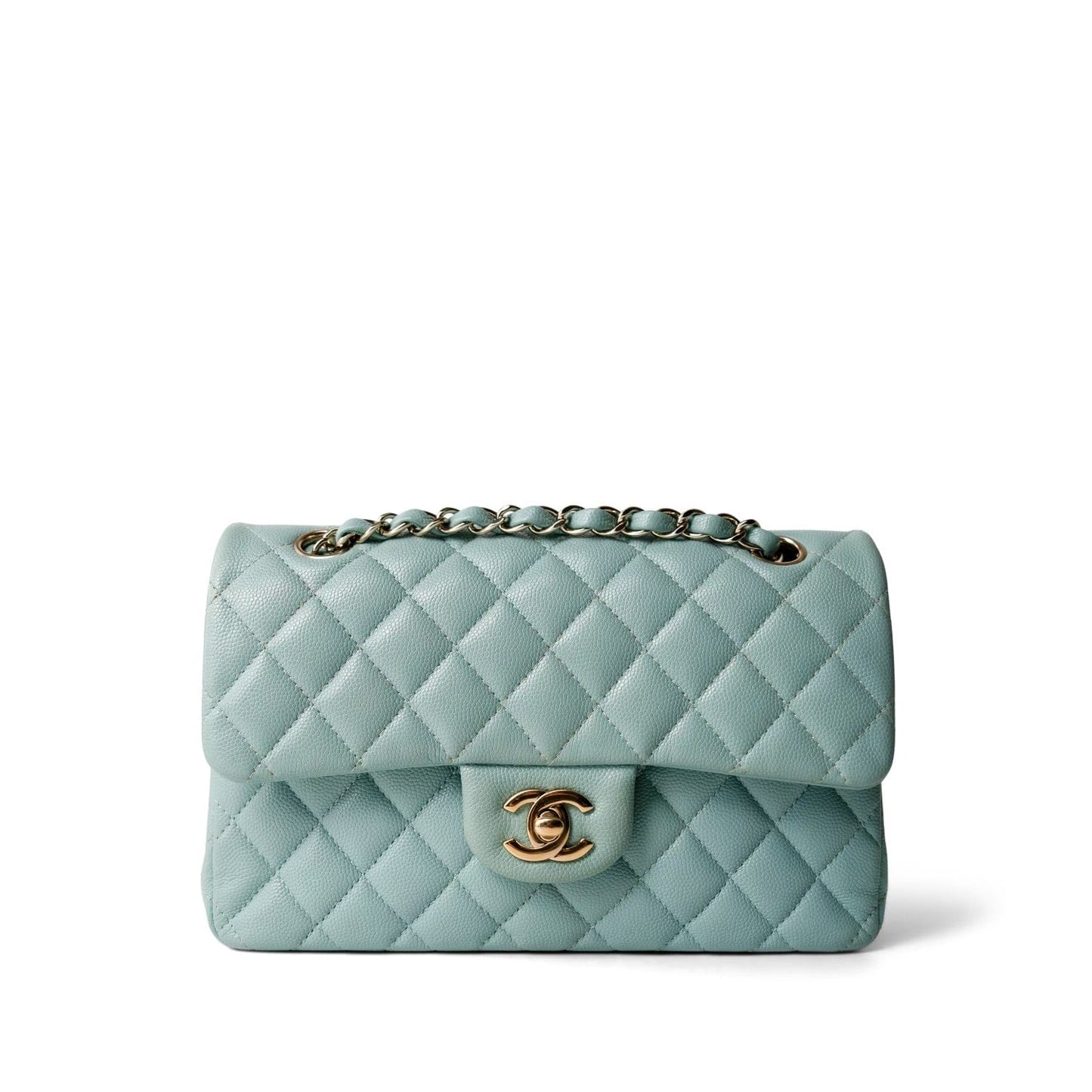Tiffany Blue Caviar Quilted Classic Flap Small Light Gold Hardware
