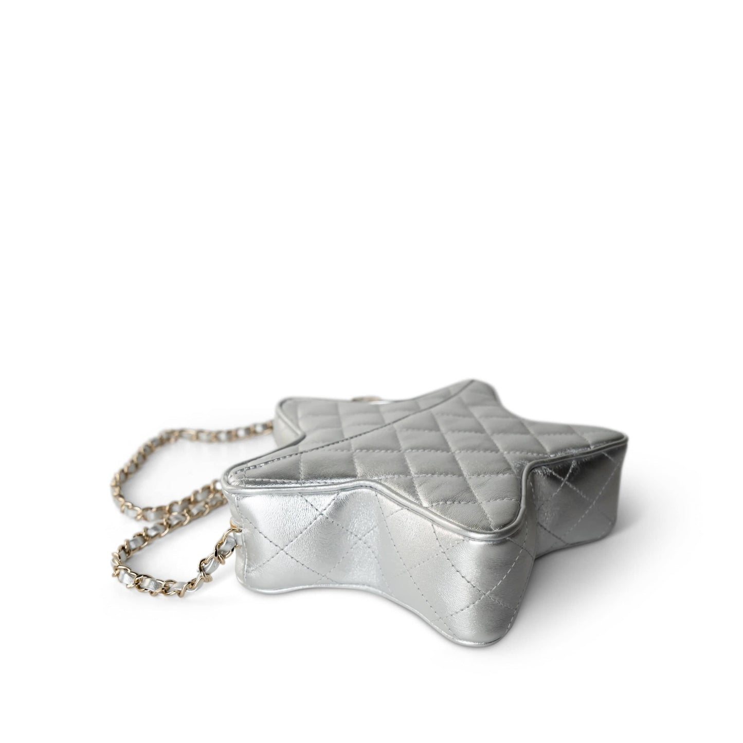 24C Metallic Silver Lambskin Quilted Star Bag Light Gold Hardware