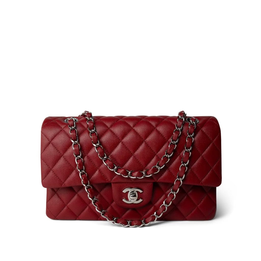 17B Red/Raspberry Caviar Quilted Medium Classic Flap Silver Hardware